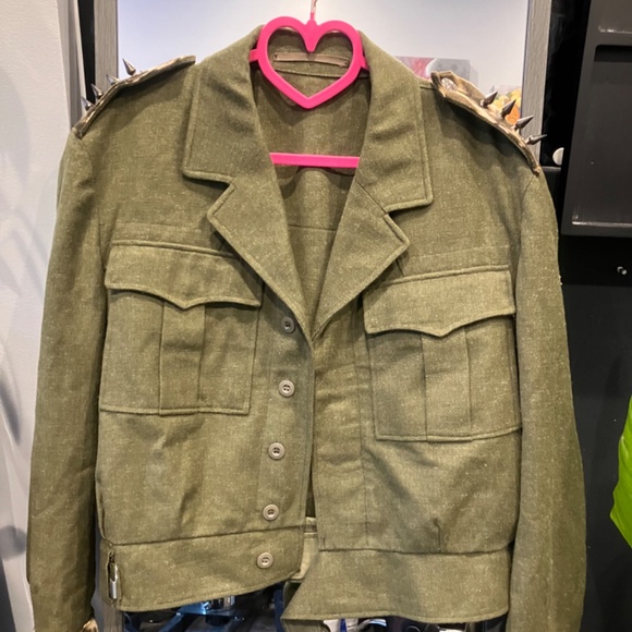 Upcycled Military Jacket w Leopard Print - Picture 2 of 5